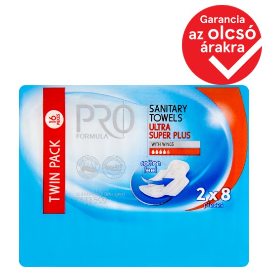 Tesco Pro Formula Ultra Super Plus szárnyas intim betét 2 x 8 db