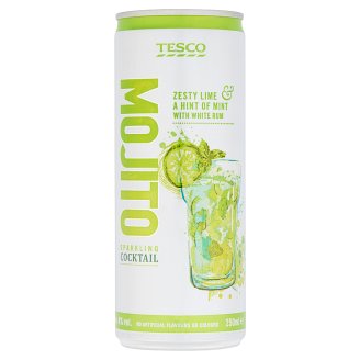 Tesco Mojito szénsavas alkoholos ital fehér rummal, mentával és lime lével ízesítve 4% 250 ml