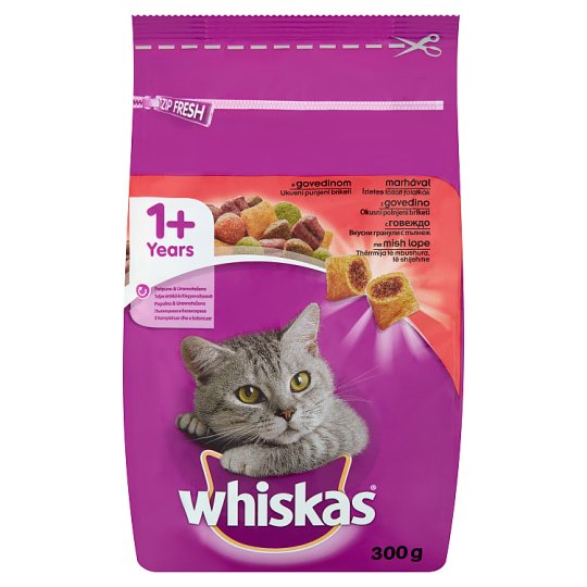 Whiskas 1+ teljes értékű állateledel felnőtt macskák számára marhahússal 300 g