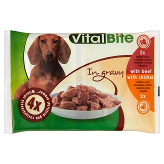 VitalBite teljes értékű állateledel felnőtt kutyák számára marhával és csirkével szószban 4 x 85 g