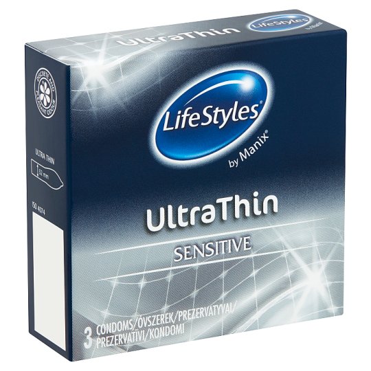 LifeStyles Ultra Thin Sensitive spermazsákkal ellátott, síkosított óvszer 3 db