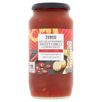 Tesco nagyon csípős fűszeres, szecsuáni típusú édes, chilis szósz paprikával, kukoricával 505 g