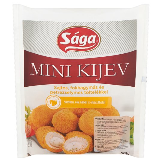 Sága Mini Kijev fokhagymás-sajttal töltött, panírozott, gyorsfagyasztott pulyka és csirke hús 250 g
