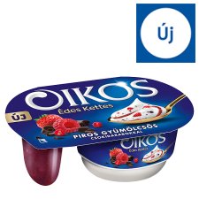 Danone Oikos Édes Kettes élőflórás édesített joghurt piros gyümölcsös szósszal 118 g