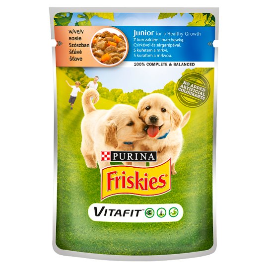 Friskies Vitafit Junior teljes értékű eledel kölyökkutyáknak csirkével, sárgarépával szószban 100 g
