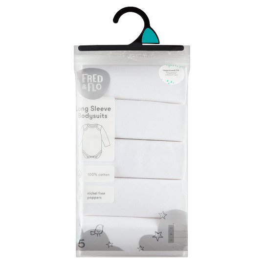 F&F Baby 5 Pack Long Sleeved Bodysuit White 3 To 6 Months Tesco