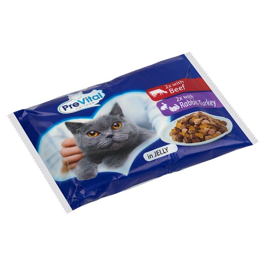 PreVital Vital Pack teljes értékű állateledel felnőtt macskák számára hússal zselében 4 x 100 g