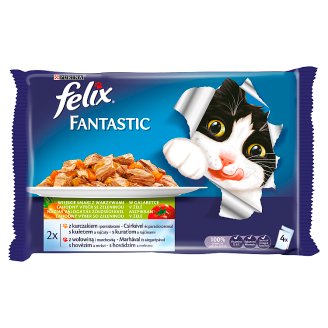Felix Fantastic teljes értékű állateledel felnőtt macskáknak húsos válogatás zöldséggel 4 x 100 g