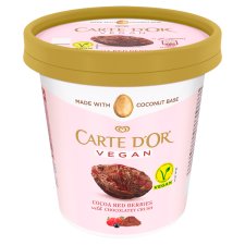 Carte d'Or vegán kakaós jégkrém kakaós bevonó darabokkal és erdei bogyósgyümölcs szósszal 465 ml