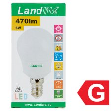 Landlite G45 470 lm 6 W E14 3000K LED izzó