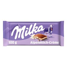 Milka alpesi tej felhasználásával készült tejcsokoládé tejes krémtöltelékkel 100 g