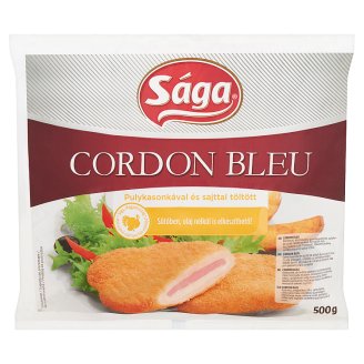 Sága Cordon Bleu gyorsfagyasztott, panírozott pulyka- és csirkehús sajttal töltve 500 g