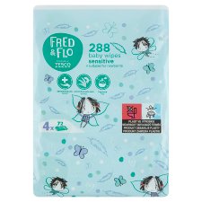 Fred & Flo illatmentes, nedves baba törlőkendők érzékeny bőrre 4 x 72 db