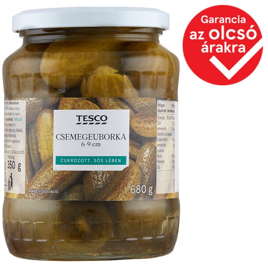 Tesco csemegeuborka cukrozott, sós lében 6-9 cm 680 g