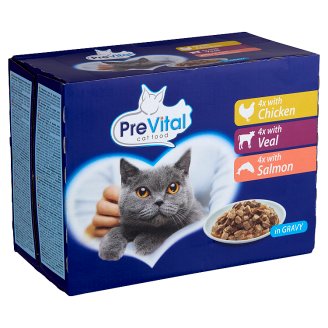 PreVital teljes értékű állateledel felnőtt macskák számára csirkével és borjúval 12 x 100 g