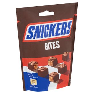 Snickers Bites karamellás földimogyorós krémes szeletek földimogyoróval tejcsokoládéba mártva 136 g
