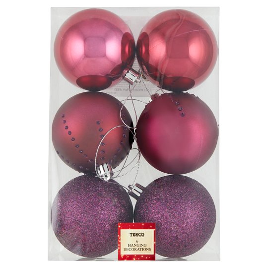 Tesco Purple Baubles 6 pcs Tesco Online, Tesco From Home, Tesco Doboz