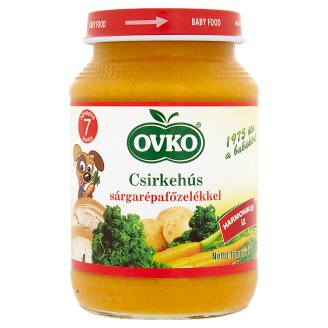 Ovko glutén- és tejszármazékmentes csirkehús sárgarépafőzelékkel bébiétel 7 hónapos kortól 190 g