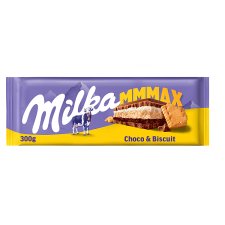 Milka Mmmax alpesi tejcsokoládé kakaós-tejes krémtöltelékkel és keksszel töltve 300 g