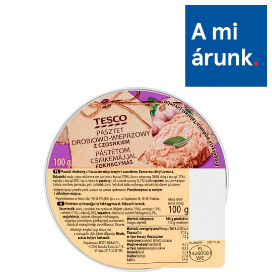 Tesco fokhagymás pástétom csirkemájjal 100 g