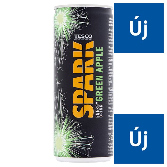 Tesco Spark szénsavas zöldalmaízű energiaital cukorral és édesítőszerrel 250 ml