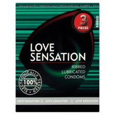 Love Sensation extra adag síkosítóval ellátott, bordázott óvszer 3 db