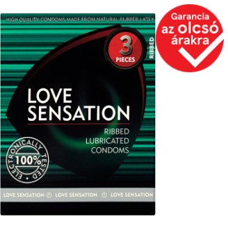 Love Sensation extra adag síkosítóval ellátott, bordázott óvszer 3 db