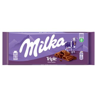 Milka Triple Choco Cocoa alpesi tejcsokoládé kakaós krémmel, töltelékkel és keksz darabokkal 90 g