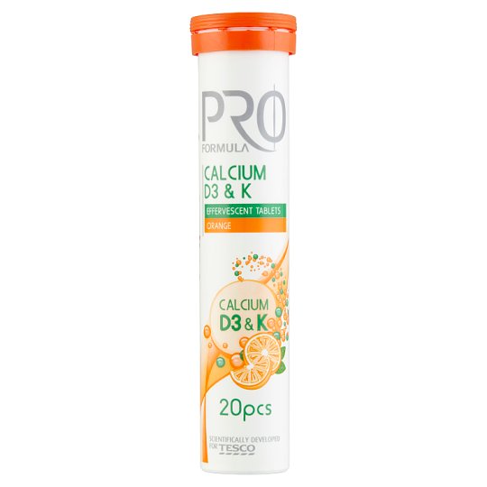 Tesco Pro Formula Calcium D3 & K Orange Effervescent Tablets 20 pcs 80