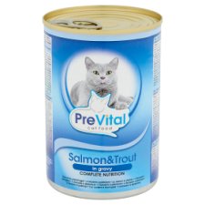 PreVital Konzerv teljes értékű állateledel felnőtt macskák számára lazaccal és pisztránggal 415 g