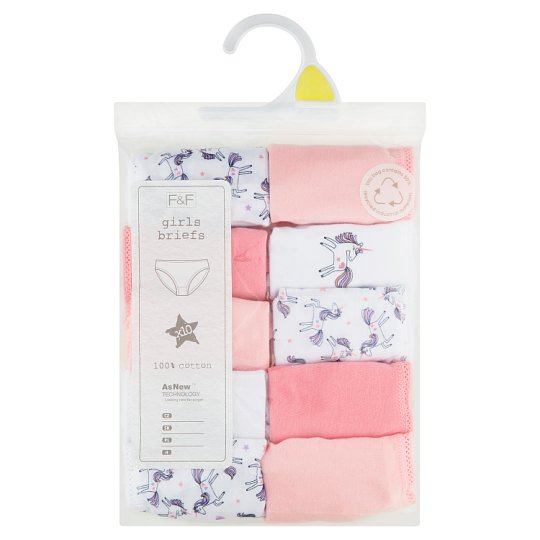 image 1 of F&F Girls Unicorn Patterned Briefs 10 pcs/Pack, 8-9 Years, Pink