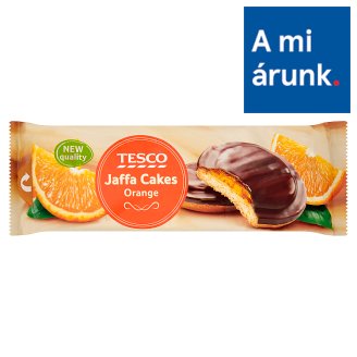 Tesco narancsízű zselével töltött, étcsokoládéval félig bevont piskótatallér 150 g