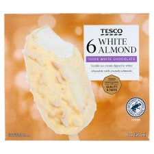 Tesco Vanilla Ice Cream Dipped in White Chocolate with Crunchy Almonds 6 x 120 ml (720 ml)