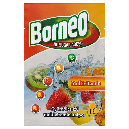 Borneo gyümölcs ízű multivitamin italpor hozzáadott cukor nélkül, édesítőszerrel 9 g