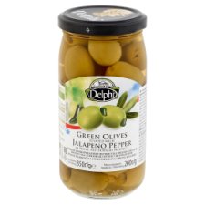 Delphi zöld olívabogyó jalapeno paprikával töltve sós lében 350 g
