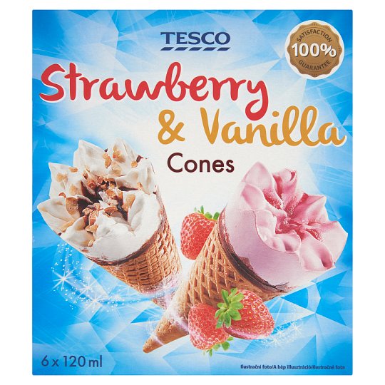 Tesco Strawberry Ice Cream with Sauce and Vanilla Ice Cream with