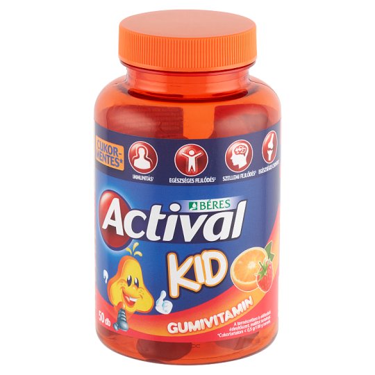 Béres Actival Kid cukormentes gumitabletta étrend-kiegészítő multivitamin 50 x 3 g (150 g)