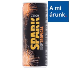 Tesco Spark szénsavas trópusi gyümölcs ízű energiaital cukorral és édesítőszerrel 250 ml