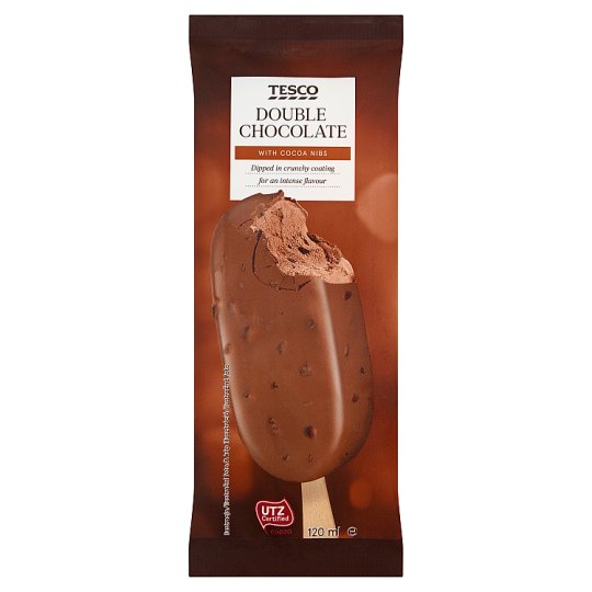 Tesco Double Chocolate kakaóbab töretes tejcsokoládéval bevont csokoládé ízű jégkrém 120 ml