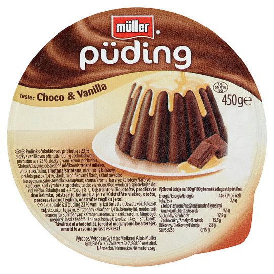 Müller csokoládé ízű puding vanília ízű öntettel 450 g