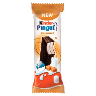 Kinder Pingui Caramel étcsokoládéval bevont, tejes és karamellás krémmel töltött sütemény 30 g