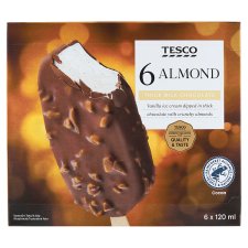 Tesco Vanilla Ice Cream Dipped in Thick Chocolate with Crunchy Almonds 6 x 120 ml (720 ml)