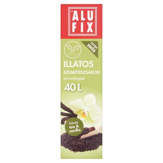 Alufix 40 literes fekete tea & vanília illatú szemeteszsákok zárószalaggal 12 db