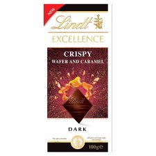 Lindt Excellence Dark Chocolate with Pieces so Crispy Wafer and Caramel 100 g