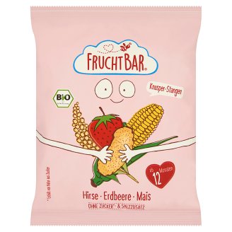 FruchtBar BIO ropogós köles-kukorica snack eperrel 12 hónapos kortól 30 g