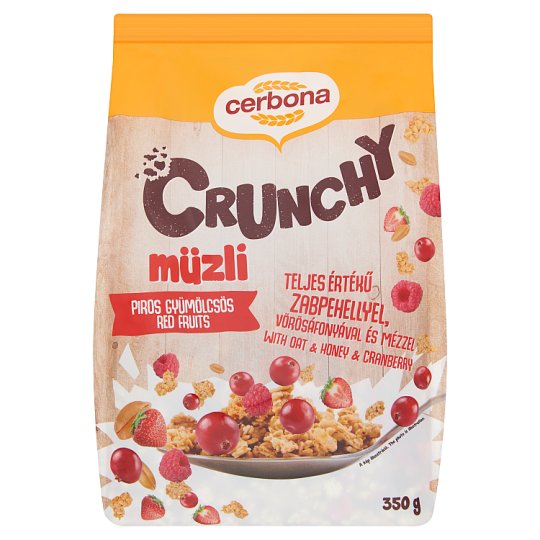 Cerbona Crunchy ropogós piros gyümölcsös müzli zabpehellyel, vörösáfonyával és mézzel 350 g