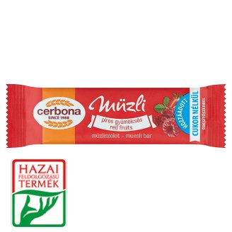 Cerbona piros gyümölcsös müzliszelet cukor hozzáadása nélkül, édesítőszerrel 20 g