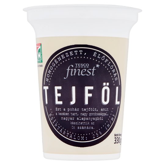 Tesco Finest homogénezett, élőflórás tejföl 25% 330 g