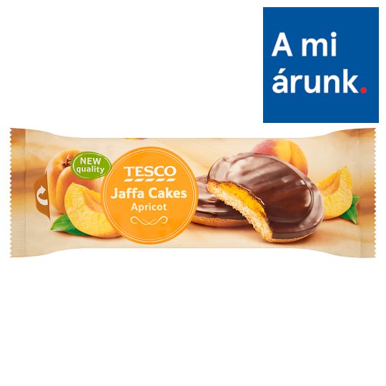 Tesco sárgabarackízű zselével töltött, étcsokoládéval félig bevont piskótatallér 150 g