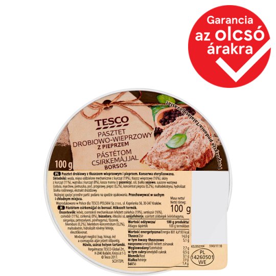 Tesco Pate with Chicken Liver and Pepper 100 g